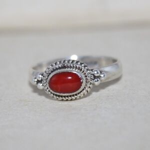 Handmade coral sterling silver ring